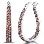 925 Sterling Silver Post Hoop Earrings for Women Gilrs Red Cubic Zirconia Oval Chunky Sterling Silver Hoop Earrings weinuo Jewelry @ $9.99
