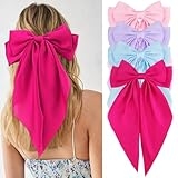 Velscrun Women’s & Girls’ 4-Pack Silky & Satin Hair Bows – Pink, Purple, Blue – Coquette, Oversized, Long Tail Bows – Barrettes & Clips – Christmas Gifts
