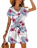 Ekouaer Women’s Cover Ups Casual Swimsuit Coverups Flowy Tie Waist Beach Cover Up Dress(White Red Floral, Medium) @ $19.99