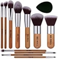 BS-MALL Makeup Brush Set 11Pcs Bamboo Synthetic Kabuki Brush Set Foundation Powder Blending Concealer Eye shadows Blush Cosmetics Brushes with Organizer Bag & Makeup Sponge @ $9.99 ($0.91 / Count)