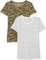 Amazon Essentials Women’s Classic-Fit Short-Sleeve Crewneck T-Shirt, Pack of 2, Olive Camo/White Stripe, X-Small @ $5.30