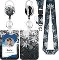 ID Badge Holder with Lanyard, Cute Reel Retractable Heavy Duty and Detachable Name Tag Clips, Dark Color Snowflake Lanyard Vertical ID Card Protector Case for Women Nurse Doctor Teacher Student @ $3.89
