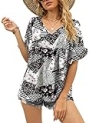 Ladies Tops and Blouses Short Sleeve Casual V Neck Shirts Loose Floral M @ $8.99