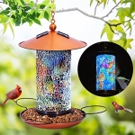 Solar Bird Feeder for Outside Hanging Outdoor – Solar Powered Garden Lantern Light Outside Bird House Wild Hanging Birdfeeder Waterproof Unique Retro Mosaic Copper Bird Feeder Gift Idea @ $19.99