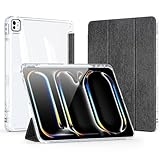 VLEAQC Case for iPad Pro 13 Inch M4 2024, Clear Transparent Back Shell and Shockproof Cover with Pencil Holder, Smart Case Auto Wake/Sleep, Adjustable Stand,Black