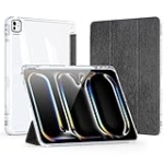 VLEAQC Case for iPad Pro 13 Inch M4 2024, Clear Transparent Back Shell and Shockproof Cover with Pencil Holder, Smart Case Auto Wake/Sleep, Adjustable Stand,Black