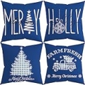 Christmas Pillow Covers 18 x 18 Set of 4 for Christmas Decorations Holly Jolly Blue Merry Christmas Tree Truck Christmas Throw Pillow Covers Winter Holiday Cushion Case for Couch(Blue Christmas) @ $2.99 ($0.27 / Ounce)