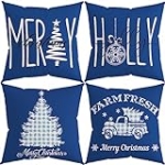 Christmas Pillow Covers 18 x 18 Set of 4 for Christmas Decorations Holly Jolly Blue Merry Christmas Tree Truck Christmas Throw Pillow Covers Winter Holiday Cushion Case for Couch(Blue Christmas) @ $2.99 ($0.27 / Ounce)