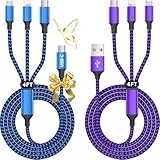 USB A + USB C Multi Charging Cable, 3 in 1 Chargers for Multiple Devices, Universal Charger with Multiple Connectors —Type C, IP, Micro USB Cable for iPhone17/16/15/14, iPad, Galaxy, Kindle(2Pack 4FT)