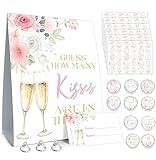 Guess How Many Kisses Bridal Shower Game Set – 50 Guessing Cards, Standing Sign, 180 Kisses Stickers for Weddings Decoration