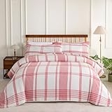 Sophia & William Twin Comforter Set, 2 Piece Waffle Weave Bedding Comforter Set with 1 Pillow Sham, White + Red @ $36.99