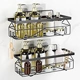 DEERPERCH HAVEN Shower Caddy Shelf with Adhesive, No-Drill Stainless Steel Bathroom Organizer, Rustproof Bath Storage Shelves for Inside Shower (Black, 2PCS)