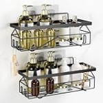 DEERPERCH HAVEN Shower Caddy Shelf with Adhesive, No-Drill Stainless Steel Bathroom Organizer, Rustproof Bath Storage Shelves for Inside Shower (Black, 2PCS)