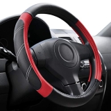 Elantrip Leather Steering Wheel Cover 15 1/2 to 16 inch Universal Large Grip Breathable for Car Truck SUV Jeep Anti Slip Black and Red @ $2.90