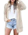 STYLEWORD Women’s 2024 Fashion Winter Spring Trendy Cardigan Sweaters Lightweight Open Front Summer Kimonos Knit Casual Long Beige Cream Cardigans Outfits Clothes with Pockets(Apricot-M) @ $25.99