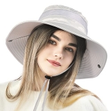 Womens UV Protection Wide Brim Sun Hats – Cooling Mesh Ponytail Hole Cap Foldable Travel Outdoor Windproof Fishing Hats, Light Grey
