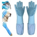 TresBeaux Pet Grooming Gloves Cat Brushes Gloves for Gentle Shedding – Efficient Dog Washing Gloves for Long and Short Hair Dogs & Cats (Blue) @ $5.94