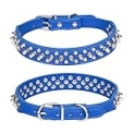 Pimaodog Spiked Studded Dog Collar, Adjustable Soft Leather Puppy Collar for Small Medium Dogs Bulldog Pitbull Mastiff Poodle Boxer (L, Dark Blue-2) @ $10.99