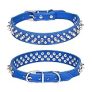 Pimaodog Spiked Studded Dog Collar, Adjustable Soft Leather Puppy Collar for Small Medium Dogs Bulldog Pitbull Mastiff Poodle Boxer (L, Dark Blue-2) @ $10.99