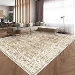 HOMFINE Machine Washable Rug 5’x7′ – Vintage Design Area Rugs with Non Slip Rugs for Living Room Bedroom Floral Print Rug Carpet Stain Resistant, Home Decor Office Area Rug, Beige Brown Orange @ $18