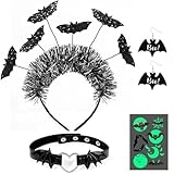PABOBIT Halloween Black Bat Headband, 5 PCS Costume Accessories Set with Glitter Bat Ears Headband, Leather Choker, Bat Earrings and Tattoos for Women Carnival Cosplay Party @ $3.79