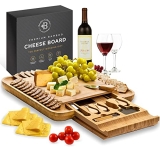 Bambüsi Cheese Board and Knife Set – Premium Bamboo Charcuterie Board Set & Cheese Board Accessories Set – Kitchen Wine & Meat Cheese Serving Platter Wood – Unique Wedding Gifts and Housewarming Gift @ $24.99
