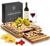 Bambüsi Cheese Board and Knife Set – Premium Bamboo Charcuterie Board Set & Cheese Board Accessories Set – Kitchen Wine & Meat Cheese Serving Platter Wood – Unique Wedding Gifts and Housewarming Gift @ $24.99