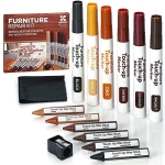 Katzco Wood Furniture Repair Kit Wood Markers For Scratches – Set of 13 – Markers and Wax Sticks with Sharpener – Wood Floor Scratch Remover Cover-Up for Tables @ $5.00