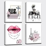 Eiffel Tower Wall Art for Women Room Decor for Teen Girls Flower Girl Dress Wall Decorations Handbag Canvas Prints Pictures for Wall Decor Bedroom Bathroom Artwork Set of 4,8×10 In @ $8.10