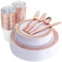 WELLIFE 175 Pieces Rose Gold Disposable Plates with Plastic Silverware and Rose Gold Cups @ $25.49