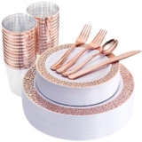 WELLIFE 175 Pieces Rose Gold Disposable Plates with Plastic Silverware and Rose Gold Cups @ $25.49