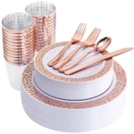 WELLIFE 175 Pieces Rose Gold Disposable Plates with Plastic Silverware and Rose Gold Cups @ $25.49
