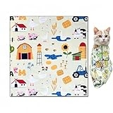 ASDTGOE Cat Wrap for Cutting Nails Cloth Burrito Wrap for Nail Clipping,Scratch and Escape Prevention,Multi-Purpose Swaddle Wrap Pet Worker (Farm + House, 27.56inchx27.56inch) @ $7.43