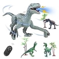 GAROERFA Remote Control Dinosaur Toys for Kids Boys 3 4 5 6 7,RC Walking Velociraptor，3D Eyes & Roaring Sounds, All in One:1 Big and 3 Small Dinosaurs @ $10.00