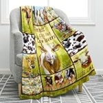 Jekeno Cow Flowers Grass Spring Blanket Floral Gifts for Women Kids Girls Boys Mothers Day Birthday for Mom Dad Wife Husband Fun Plush Throw Blankets 50