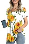 LONGYUAN 2024 Summer Trendy Tops Ladies Tunics Casual Short Sleeve T-shirts Pleated Front Blouse Fl Small @ $9.19