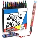 alchilalart Acrylic Paint Markers, 24 Color Fine Tip Permanent Acrylic Paint Pens For Rock Painting, Canvas, Wood, Glass, Ceramic, Fabric, Plastic, Egg, Scrapbook, Art Painting Supplies Kit