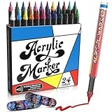 alchilalart Acrylic Paint Markers, 24 Color Fine Tip Permanent Acrylic Paint Pens For Rock Painting, Canvas, Wood, Glass, Ceramic, Fabric, Plastic, Egg, Scrapbook, Art Painting Supplies Kit