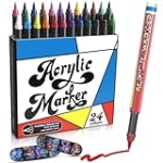 alchilalart Acrylic Paint Markers, 24 Color Fine Tip Permanent Acrylic Paint Pens For Rock Painting, Canvas, Wood, Glass, Ceramic, Fabric, Plastic, Egg, Scrapbook, Art Painting Supplies Kit