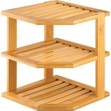 Premium Bamboo Kitchen Corner Shelf – Countertop Organizer – Cabinet Corner Rack for Plate, 3-Tier Kitchen Shelf Storage Organizer – Cabinet & Pantry Kitchen Organization
