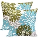 RYSMIYOU Decorative Throw Pillow Covers Set of 2 Light Blue Green Pillow Covers 20×20 Inch Couch Pillow Covers for Sofa Living Room Outdoor Throw Pillow Cover Linen Floral Farmhouse Pillowcase @ $2.99