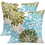 RYSMIYOU Decorative Throw Pillow Covers Set of 2 Light Blue Green Pillow Covers 20×20 Inch Couch Pillow Covers for Sofa Living Room Outdoor Throw Pillow Cover Linen Floral Farmhouse Pillowcase @ $2.99
