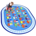 HiiARug Kids Rug Carpet Oval ABC Alphabet Numbers Train and Road Educational Classroom Rug Non-Slip Play Mat Learning & Game Area Rug for Classroom Playroom Decor (Blue @ $26.99