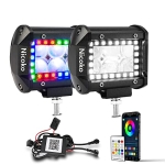 Nicoko RGB Led pods 2 pcs 4Inch 18W 1560LM Multicolor Spot Chase Lights App&Remote Controlled Over 200 Modes Fog Light Offroad Lights Work Lights for for Car Pickup ATV UTV SUV Truck Boat @ $18.00