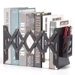 Adjustable Bookends – Metal Book End Holder with Removable Pen Holder Pocket for Office @ $8.99
