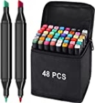Double Tipped Art Marker Set for Artist Adults Coloring Sketching Drawing Alcohol-based Ink – Brush Chisel Dual Tips 48 Colors @ $39.99