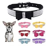 Rhinestone Bowtie Dog Collar for Girls Boys,Cute Dazzling Sparkling Soft Suede Leather Pretty Bling Cat Collars Crystal Diamond Pet for Small Medium Large Puppy Kitty Female Male @ $4.16