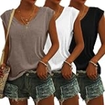 Tankaneo 3 Pack Womens Cap Sleeve Tops V Neck Loose Fit Tshirts Spring Summer Casual Basic Tees