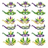 24Pcs Mardi Gras Party Decorations Mardi Gras Mask Glasses Photo Booth Props for Mardi Gras Birthday Baby Shower Masquerade New Orleans Party Supplies