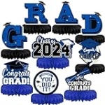 AKEROCK Graduation Decorations Class of 2024, 9Pcs Honeycomb Table Graduation Centerpieces for Graduation Party Decorations, Table Toppers Graduation Decor – Graduation Party Supplies(Blue, Black) @ $9.99 ($1.11 / Count)